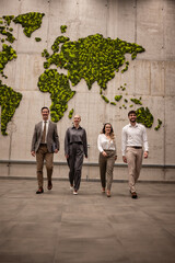 Business people walking office with green world map © Zoran Jesic