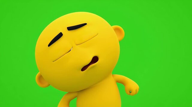 Cartoon character sleeping idle loop on green screen animation with facial expression and isolated background for visual effects