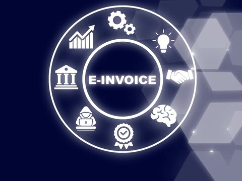 electronic invoice concept. E-invoice concept, XML icon, government, taxes. QR code and invoice. electronic invoice. flow with ERP. XML icon, government, taxes. showing invoice on virtual screen.
