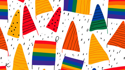 Obraz premium Boho Textured Rainbow Arches Seamless Pattern Vector Background for LGBTQ Pride Month Posters and Creative Branding