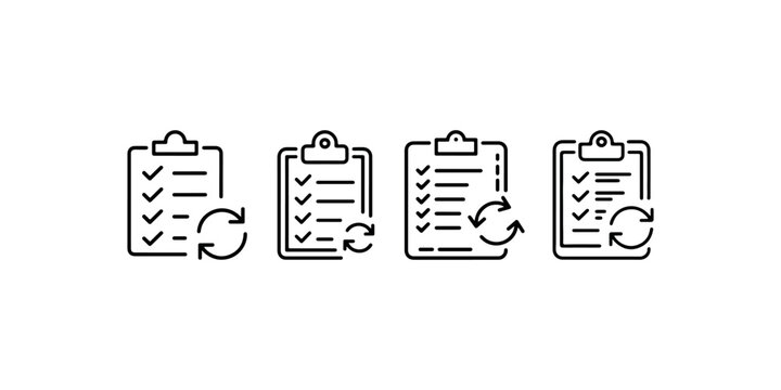 Checklist and refresh icon set for task management and process completion symbols indicating workflow and repeated actions