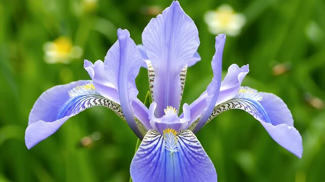 Vibrant blue and purple iris bloom showcasing intricate petal patterns and delicate natural beauty in a spring garden setting