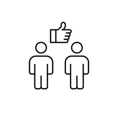 2 people and like symbol. Interaction approved, conversation trust. Pixel perfect, editable stroke vector icon
