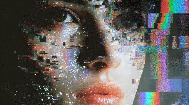 Digital art portrait with glitch effect