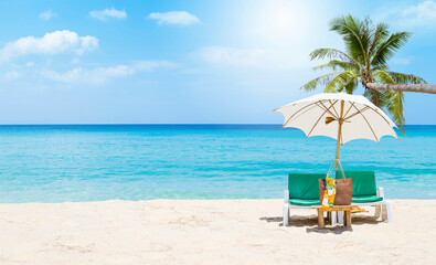 Tropical summer beach background, summer holiday destination, tourism industry, relaxing by the beach