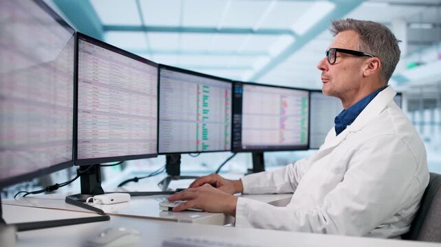 Male Doctor Managing Billing Codes In Hospital