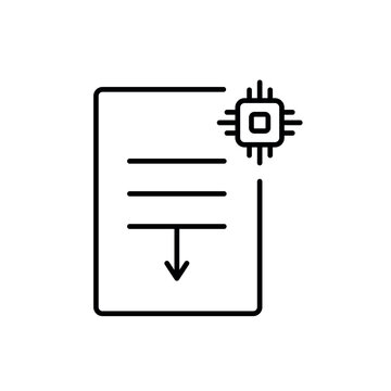 A vector icon showing AI-assisted content summarization with a document and downward arrow, created in line style with editable stroke