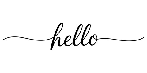 Hello word handwritten script in calligraphy style with continuous line on white background Vector, illustration © Bobita