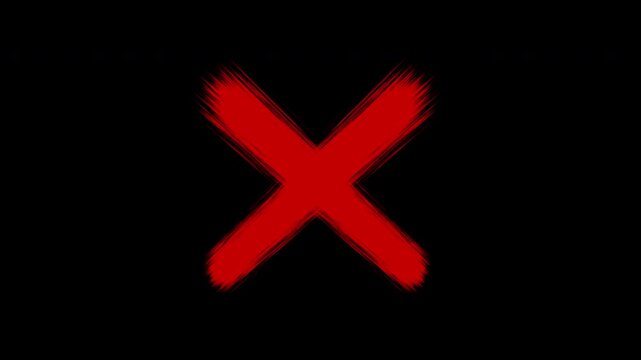 red cross mark, X brush mark on transparent background