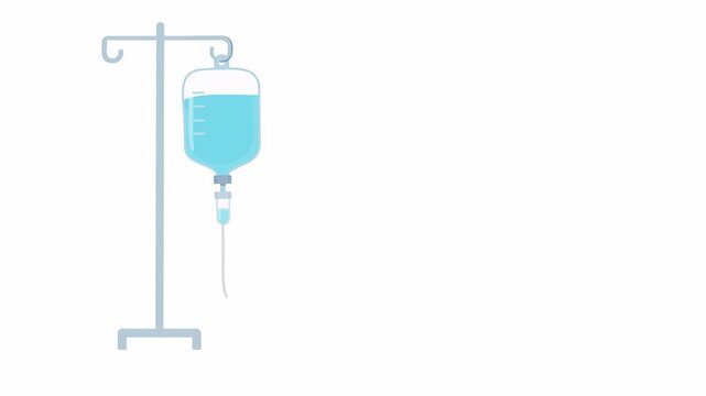 Minimal flat vector IV drip bag in 2D style, medical infusion equipment concept for healthcare animation and motion graphic presentation.