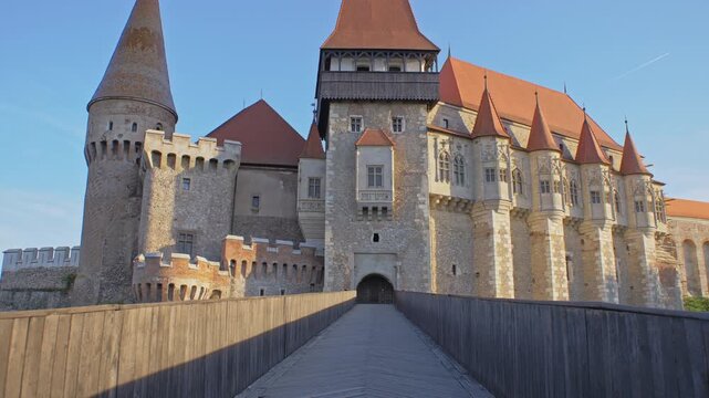Corvin Castle (Hunyadi Castle) Exterior in Romania Medieval Fortress. 24 july 2023.