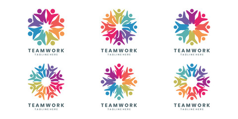 Colorful teamwork community logo collection