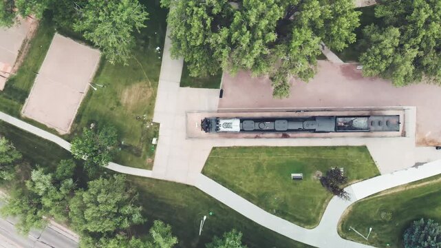Steam Engine Train aerial view from drone. Slow motion