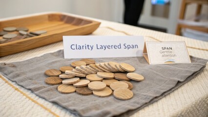 Natural Wooden Discs on a Table with Clarity Layered Span and Gentle Attention Signs Displaying Crafts and Creativity