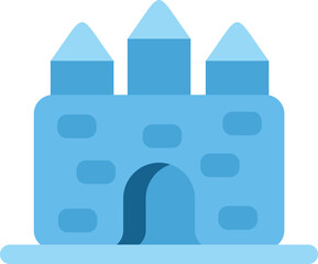 Fototapeta premium Blue stylized medieval fortress with turrets and arched entrance on a white background