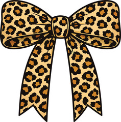 Leopard Print Bow Ribbon Clipart Isolated on White Background