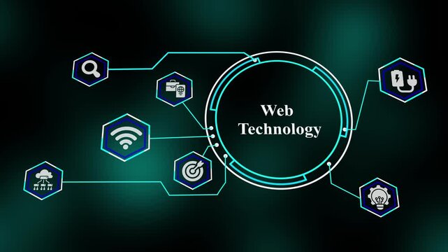 Web Technology framework illustrating cloud-hosted platforms, secure online connectivity, responsive digital systems, and scalable network solutions.