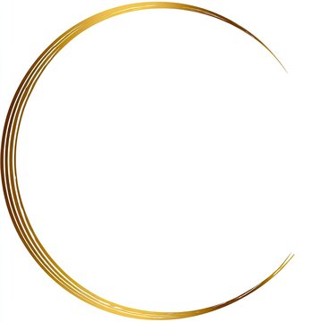 A stylized crescent moon shape, crafted with layered gold brushstrokes on a white background
