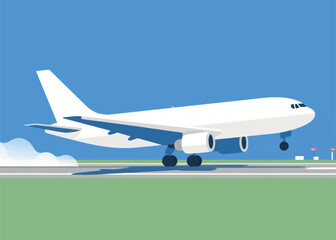 Flat Vector Airplane Flying At Airport Illustration Creative Design Template 