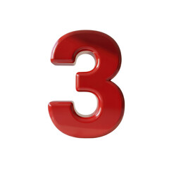 Fototapeta premium Shiny red 3d number three On Transparent Background