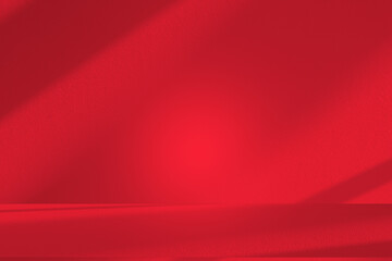 Obraz premium Wall interior background, studio and backdrops show products.with shadow from window color Red background for text insertion and presentation product 