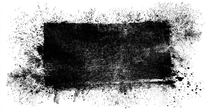 A textured black rectangle with a splattered, faded border on a white background