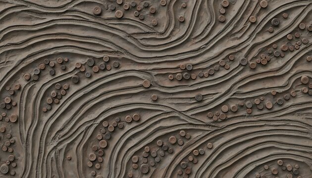 Abstract pattern of organic lines and circles, vividly portraying the devastating environmental impact of illegal logging and widespread deforestation