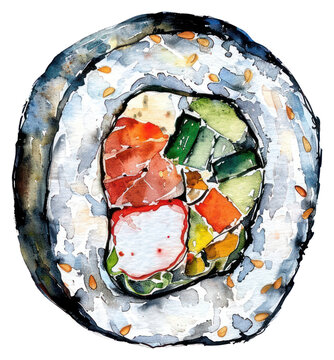 PNG An isolated hotate sushi food illustration watercolor.