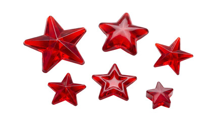 Obraz premium collection of six sparkling red faceted star-shaped embellishments, isolated on a transparent background, perfect for decorative or celebratory themes.
