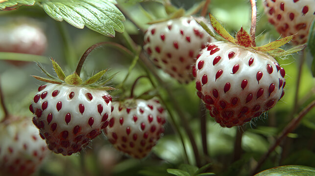 Pineberry white strawberry red seeds ripe delicate fruit closeup summer garden