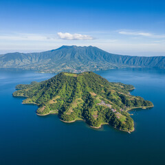 Aerial View of Samosir Island in Lake Toba North Sumatra