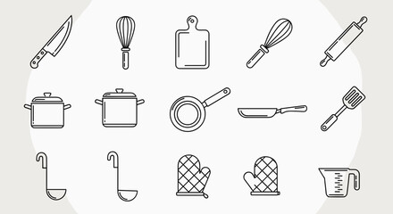 Collection of Simple Kitchen Utensils Icons.