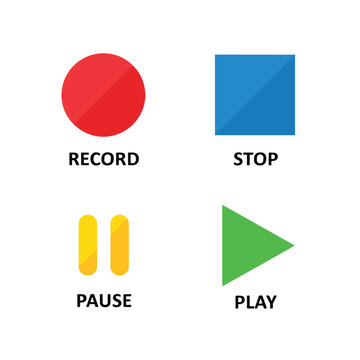 Audio recording control buttons for record stop pause and play functions.
