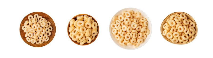 Cereal Rings Isolated, Breakfast Rice Loops, Corn Cereals Snack