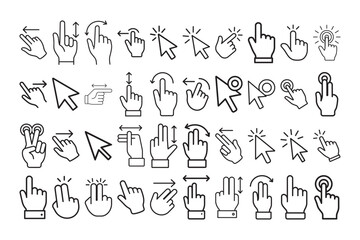 Hand gestures and click icons set flat design vector illustration scalable graphic isolated