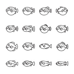 Obraz premium Collection of Puffer Fish and Other Fish Illustrations in Simple Line Art Style