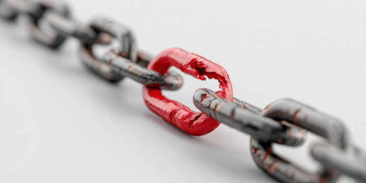 Weak link in a chain representing vulnerability and risk