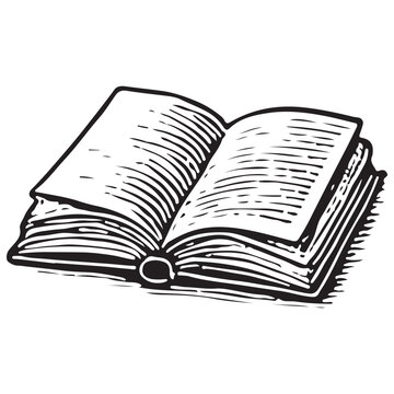 Vintage Open Book Pages Black White Line Art Engraving Illustration Isolated