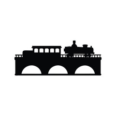 train on railway bridge silhouette vector illustration, Vintage steam locomotive crossing elegant bridge silhouette vector illustration with architectural details