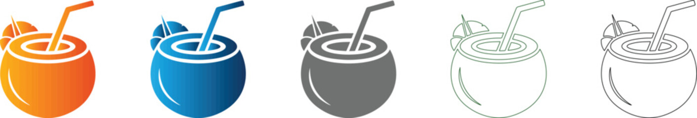 Refreshing Coconut Drink Tropical Beverage Flat Design Icon Set Vector Illustration © mr nexa design