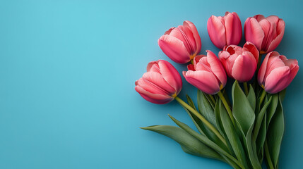 Obraz premium Pink tulips with gift. Mothers Day, Valentines Day, Birthday