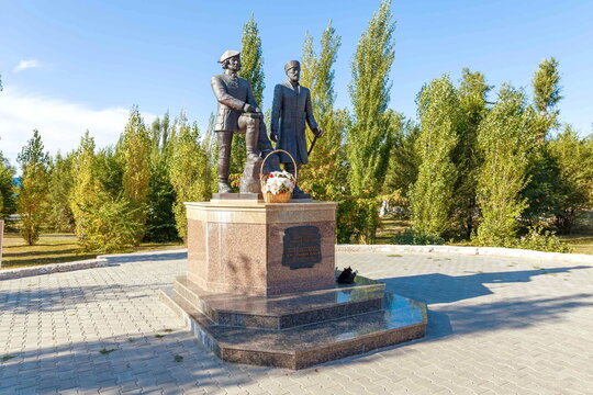 Russia, Sol-Iletsk. 6. 08. 2016. Monument to Pyotr Rychkov and Alexei Uglitsky.
