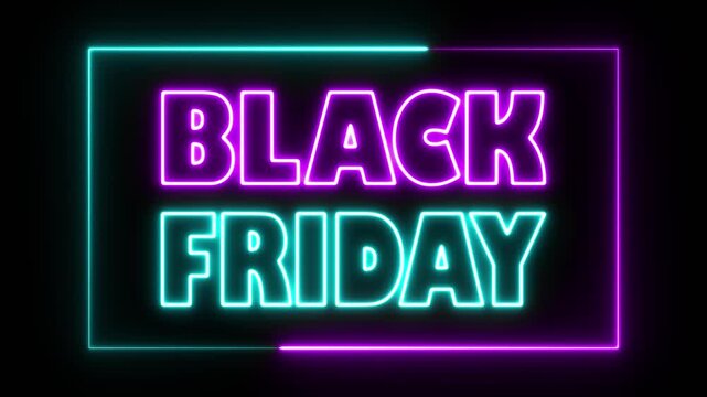 Neon Glowing Colorful black Friday animation. Black Friday text motion. Marketing for sale promotion 4k video footage.