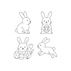 Obraz premium Easter Bunny Cartoon Pack – Rabbits with Eggs and Flowers