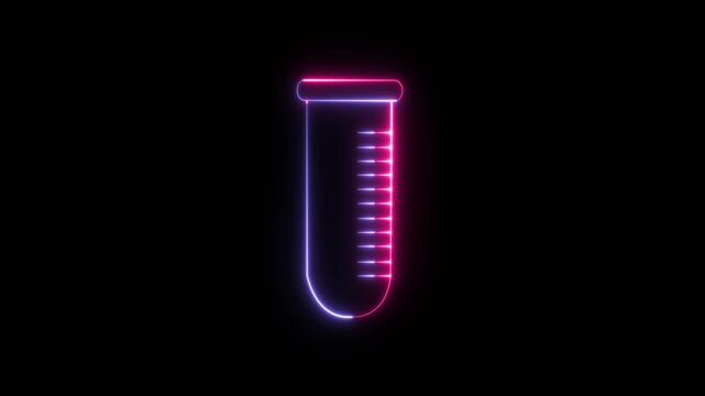 Glowing neon line icon of a test tube animation, Neon science lab with beakers and test tubes video animation,Glowing neon line Test tube and flask chemical, 4k video animation