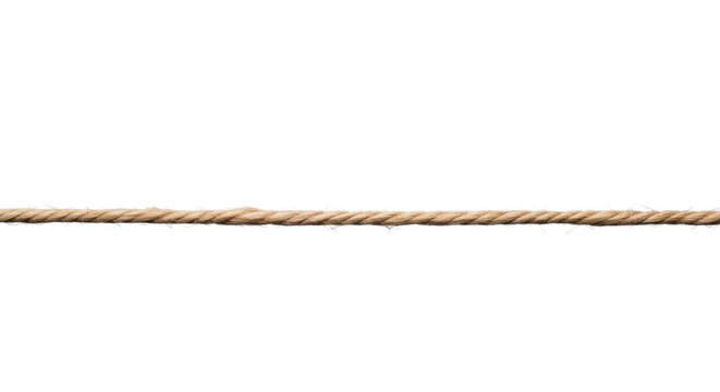 pristine, tightly woven, earthy brown natural jute twine, highly textured and tautly stretched horizontally on a uniform transparent background. concept of organic purity and strength