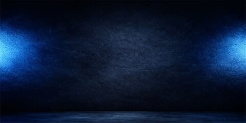 Vintage dark blue grunge concrete wall texture with a blank dirty surface design for an empty room backdrop