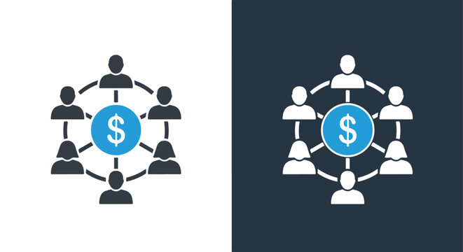 Teamwork dollar success flat design vector illustrationBlue icon set - Modern style icon - Vector icon set - Glyph and solid icon set - Icon vector - Flat Design Icon - line icon set