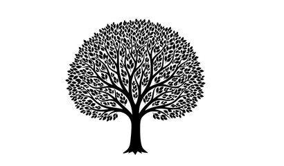 Obraz premium Black Stylized Tree Silhouette with Lush Leaf Canopy Vector Illustration Isolated on White Background