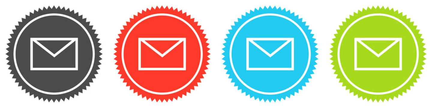 Icons auf 4 Buttons mit Zacken zeigen Newsletter oder E-Mail